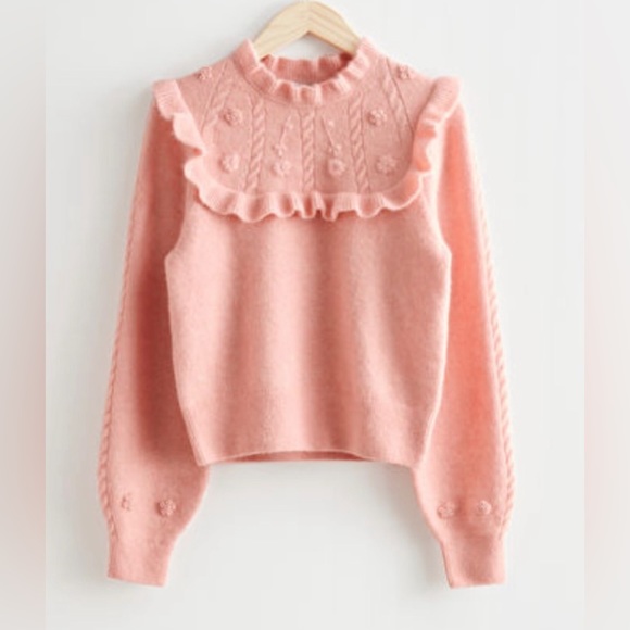 & Other Stories Sweaters - Embroidered Ruffle Knit Sweater